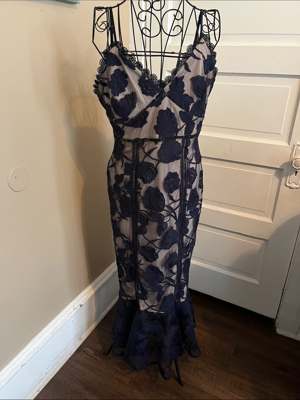 Lulu's Navy Floral Lace Maxi Dress with Scalloped Trim